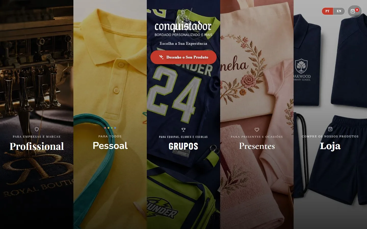 Página inicial da Conquistador Apparel